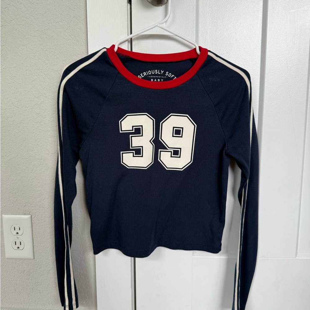 Aeropostale Seriously Soft Navy Tee with Red Trim